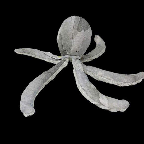 Animal‎ Adventure Squid Octopus Muslin Plush Rattle Gray White Baby Lovey Ribbed - Picture 1 of 12